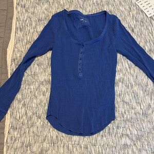 aerie Ribbed Henley Long Sleeve Top - Royal Blue